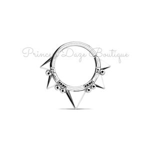 Silver Spiked Septum Ring Clicker Gothic Punk Body Jewelry Piercing